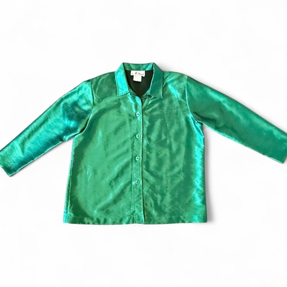 N Touch Women's Green Button‎ Up Shirt/Jacket Size-Medium Long Sleeve Shiny
